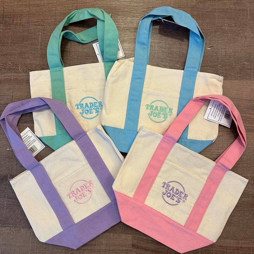 Trader Joe’s Mini Canvas Tote Bag — Pink, Lavender, Blue, Mint